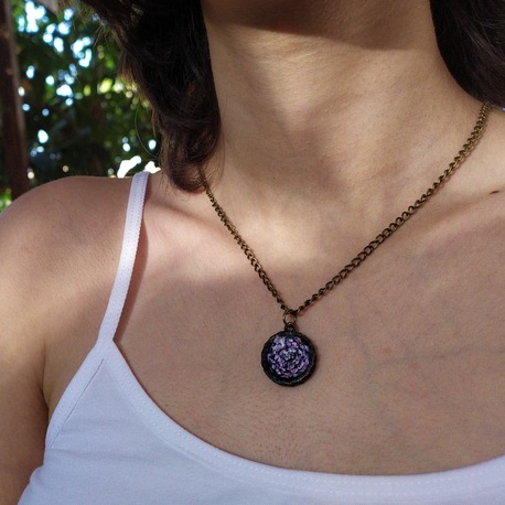 Tiny hand-painted Aster flower necklace 