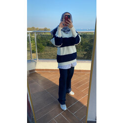 Oversize Lacivert beyaz cizgili kazak