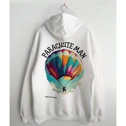 Unisex Beyaz "parachute man" Baskılı Sweatshirt