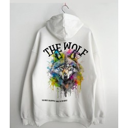 Unisex Beyaz "the wolf" Baskılı Sweatshirt