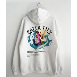 Kadın Beyaz Gala Çiçeği Baskılı Koleksiyon Sweatshirt