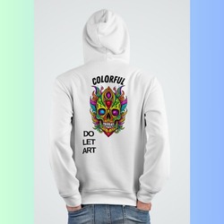 Unisex Beyaz "skull" Baskılı Sweatshirt