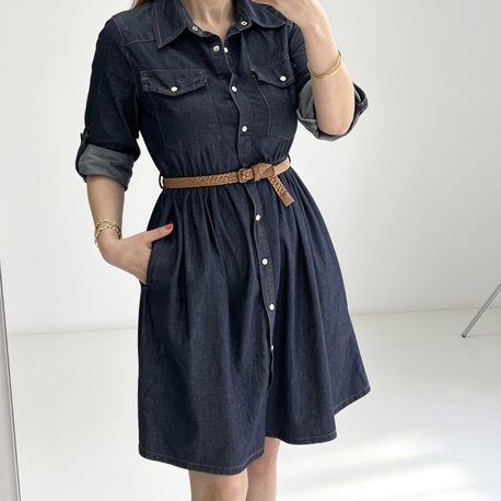 Kemerli jean elbise
