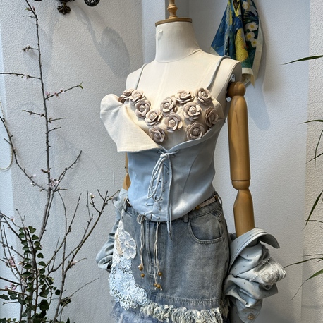 Çiçek aplikeli Vintage Büstiyer
