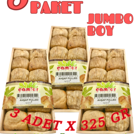 Çamlar 3'lü Paket Doğal Kuru İncir Jumbo Boy Ahşap Tabak 325 gr X 3 Adet