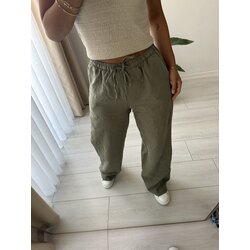HAKİ BELİ LASTİKLİ KETEN PANTOLON