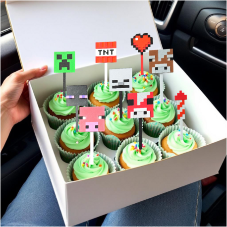Minecraft Temalı Pasta ve Muffin Cupcake Süsleme Seti (9 Parça)
