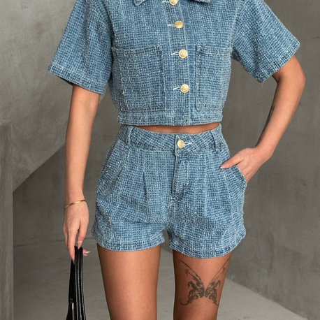 Tırtıklı Denim şort takım