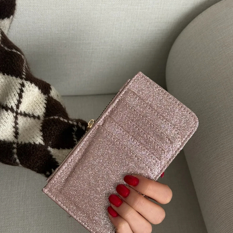 Pembe simli fermuar detaylı kartlık