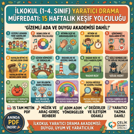 İlkokul (1-4. Sınıf) İçin Tam Metin 15 Atölyelik Drama Planı Seti (PDF)