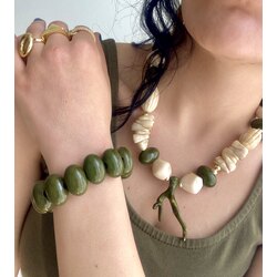 Yeşil detaylı boncuk kolye - bileklik set
