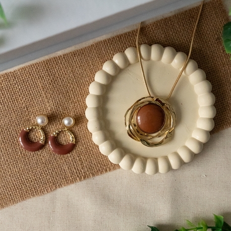 Brown   Kolye Ve Küpe  set