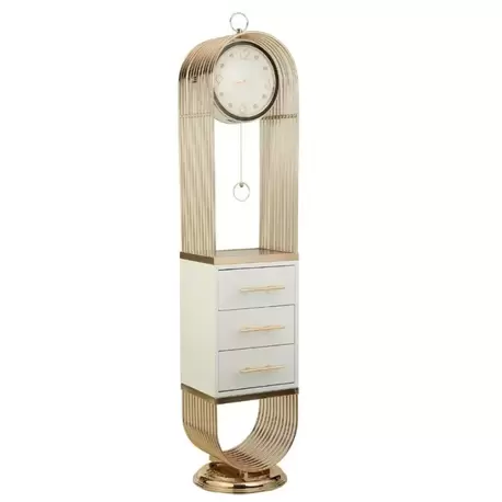 Gold Üç Çekmeceli Beyaz Saat | Gold Three Drawer White Clock