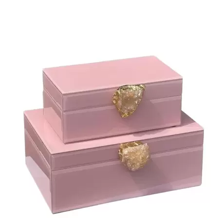 İthal Cam Kutu Pembe Doğal Taş