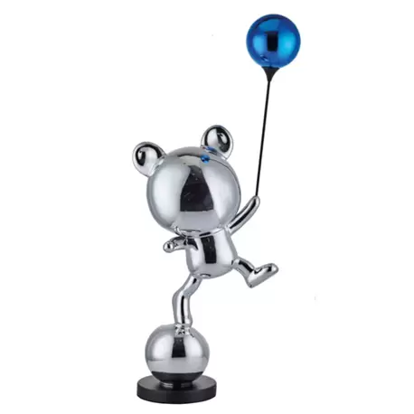 Balonlu Ayı Gümüş Küçük Dekoratif Heykel | Bear with Balloon Silver Small