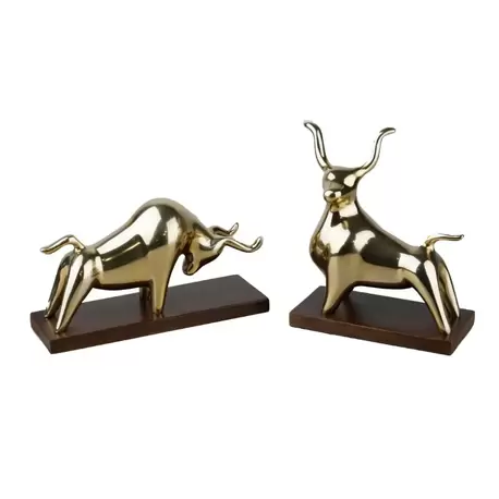 Gold Metal 2'li Dekoratif Boğa Set | Gold Metal Set of 2 Decorative Bulls
