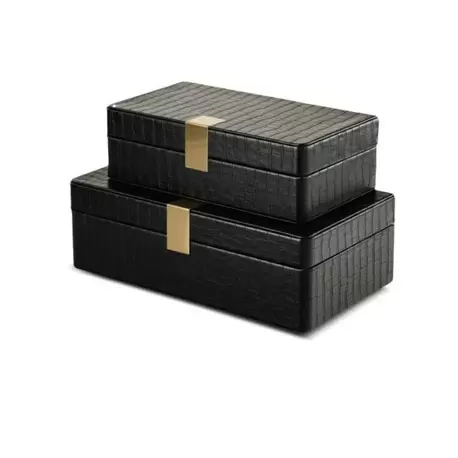 Siyah Deri Dekoratif Kutu Seti | Black Leather Decorative Box Set