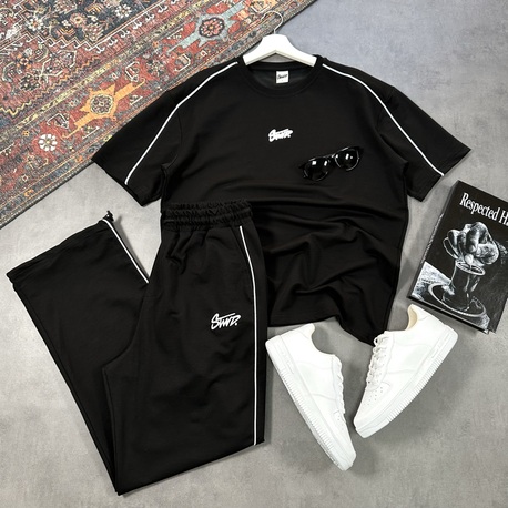 YIKAMALI KUMAŞ TSHİRT + ŞERİTLİ BAGGY EŞOFMAN