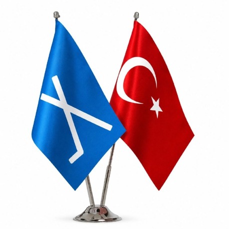 Türk Bayrağı + Çepni Boyu Masa Bayrağı Seti | İkili Direkli Çiftli Masa Bayrağı