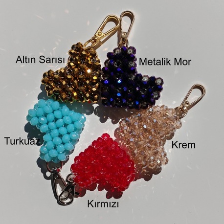 Kristal Boncuk Kalp Şeklinde 3D Çanta Charm, Anahtarlık, Kadın Aksesuar