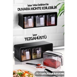 3lü Kaşıklı Saplı Standlı Duvara Asılabilen Baharatlık Seti