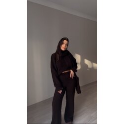 Kahve Atkılı Örgü Takım