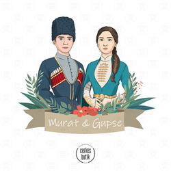 Kişiye Özel Çerkes Portre Çizimi CB-0008 (2 kişi)