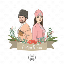Kişiye Özel Çerkes Portre Çizimi CB-0002 (2 Kişi)