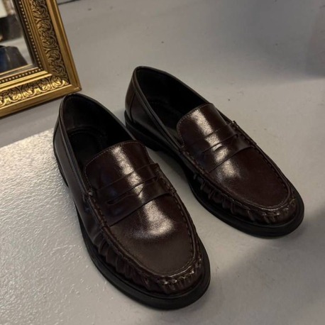 Kadın Büzgülü Cilt deri Oxford Loafer Günlük ayakkabı Acı kahve 120
