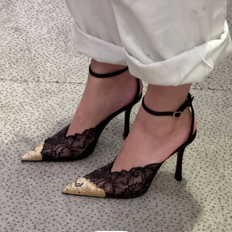 Black Icon Siyah Dantel Bilekten Bağlı Stiletto 
