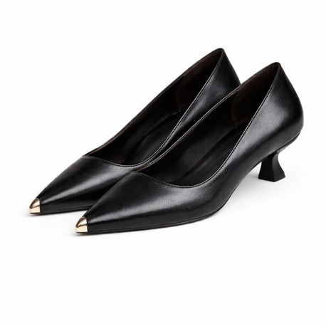Siyah Kadın Kısa Topuklu Stiletto Ayakkabı 9192