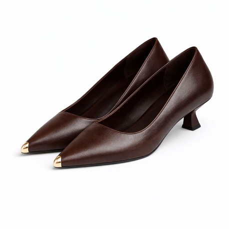 Kahve Kadın Kısa Topuklu Stiletto Ayakkabı 9192
