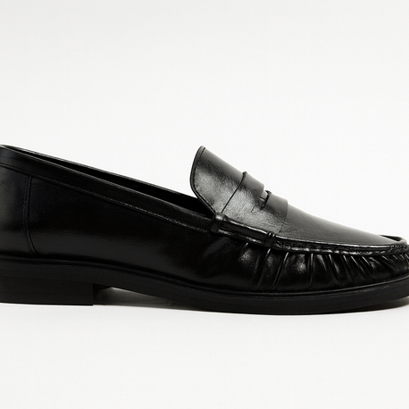 Kadın Büzgülü Siyah deri Oxford Loafer Günlük ayakkabı 