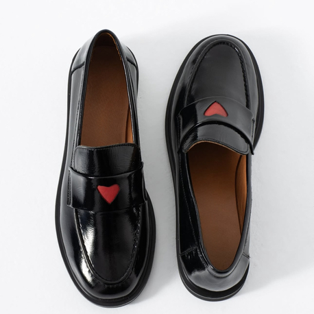 Noir Amour Kalp Detaylı Siyah Rugan Kadın Loafer  