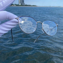 Modern Retro Yuvarlak Optik Gözlük  Şeffaf Gri Çerçeve  Gümüş Metal Detaylı