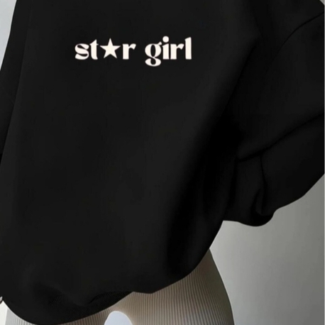 Kadın bej stargirl baskılı  bisiklet yaka sweatshirt 