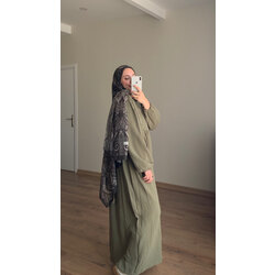 Haki Bağlamalı Müslin Elbise