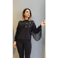 Siyah Püsküllü Sweatshirt