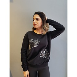 Siyah el işlemeli sweatshirt