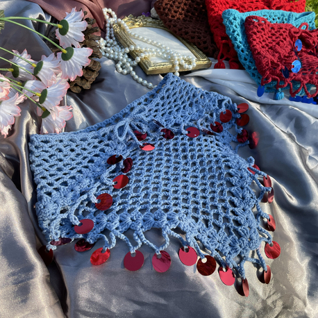 Bordo pul detaylı mavi bandana