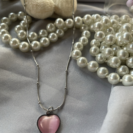 Silver Pembe taşlı kolye