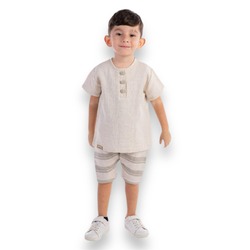 ÇİZGİLİ ŞORTLU ERKEK BEBEK MUSLİN KUMAŞ TAKIM