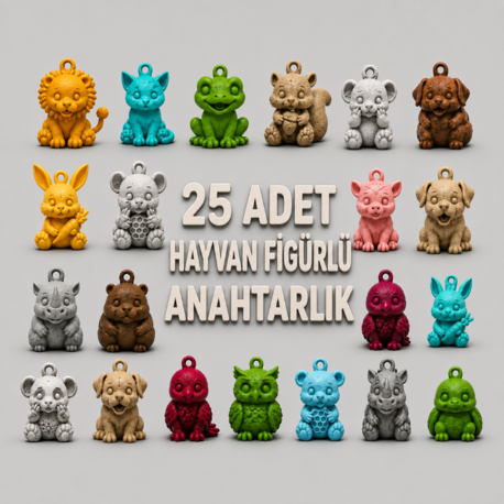 25’li 3D Baskı Hayvan Anahtarlık Seti