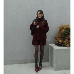 Bordo Pileli Etek Balıkçı Triko Takım