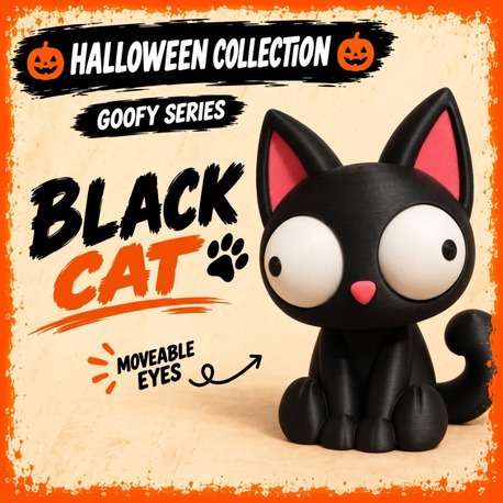 CoffeeCraft Goofy Kara Kedi - Gözleri Hareketli Şirin Model