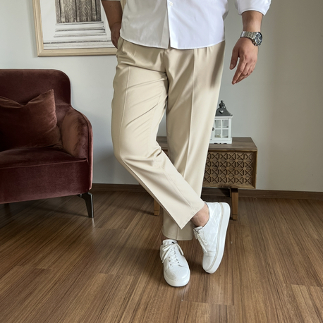 BAGGY KALIP PİLELİ KREM PANTOLON