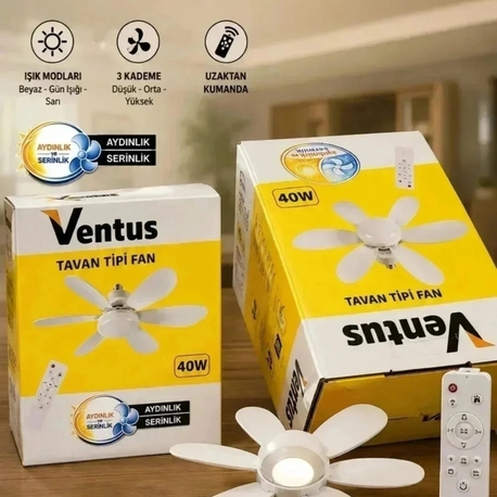 ​Ventus 6 Pervaneli 40W Tavan Fanı & LED Avize - Kumandalı, 3 Mod Işık