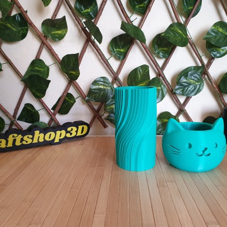 Modern Spiral Saksı + Kedi Kalemlik