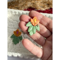Turuncu /sarı çiçekli yaprak küpeler