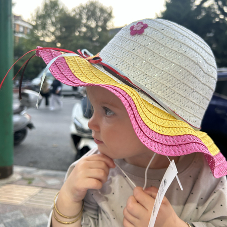 Renkli Hasır Örgü Bebek/Çocuk Güneş Şapkası – Bağcıklı ve İşlemeli